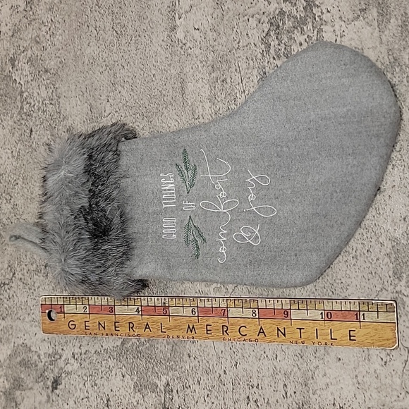 Good Tidings Gray fur vintage Christmas Stocking - Picture 2 of 4